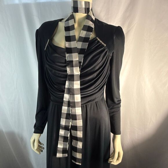 1970s Mod Black & White Checkered Taffeta Sash – 80.5” Long Vintage Belt Scarf - Picture 1 of 15